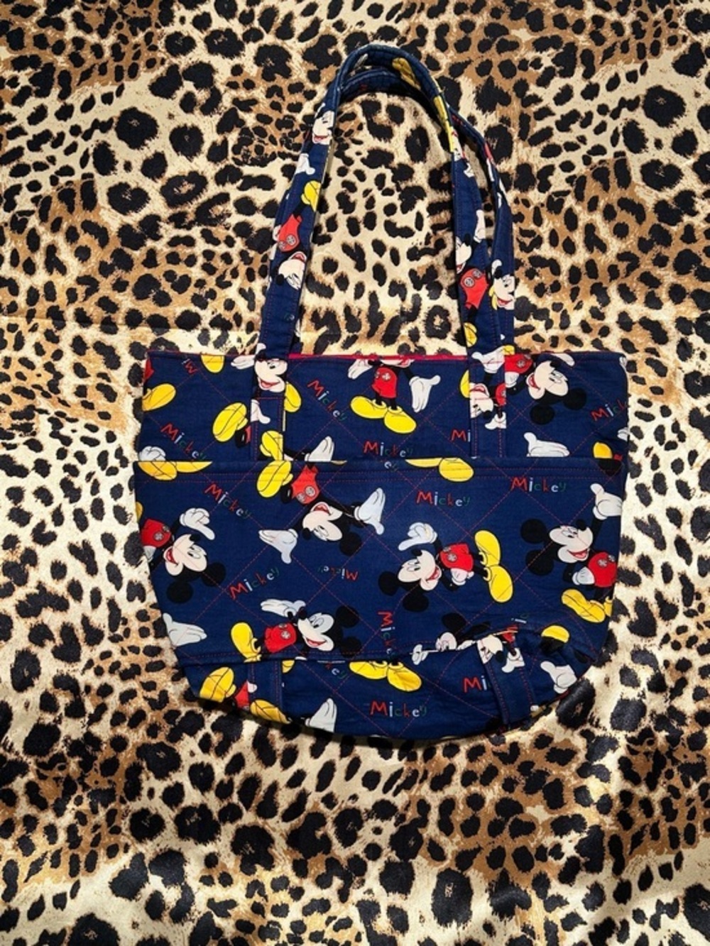 Handmade Mickey Mouse Blue Shoulder Bag with Pockets
